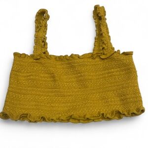 Free people mustard yellow ruffle crop top